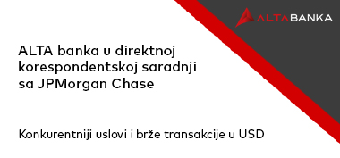 ALTA banka u direktnoj korespondentskoj saradnji sa JPMorgan Chase: Konkurentniji uslovi i brže transakcije u dolarima